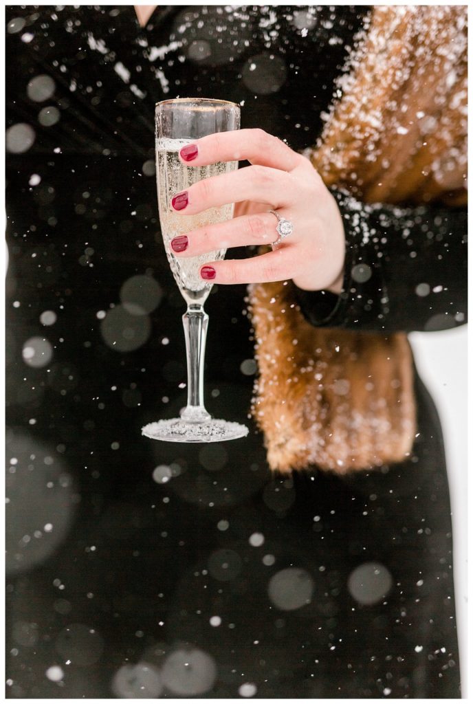 champagne at engagement session